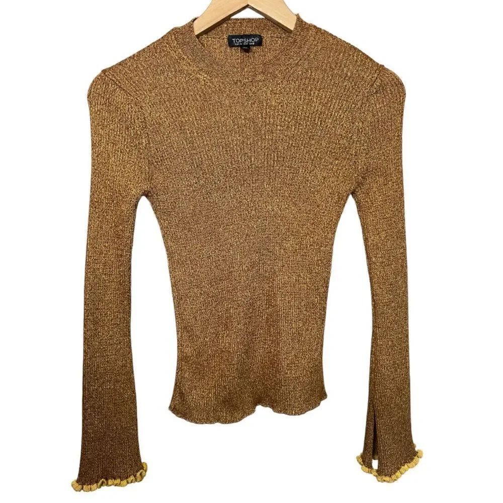 TOPSHOP Women's Ribbed Mock Neck Long Sleeve Sweater Mustard Gold Size 8
